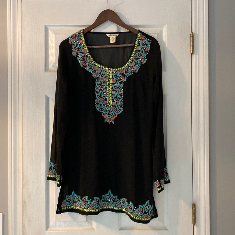 Lucky and coco sheer beaded top, can be used as a long top or bath suit cover up